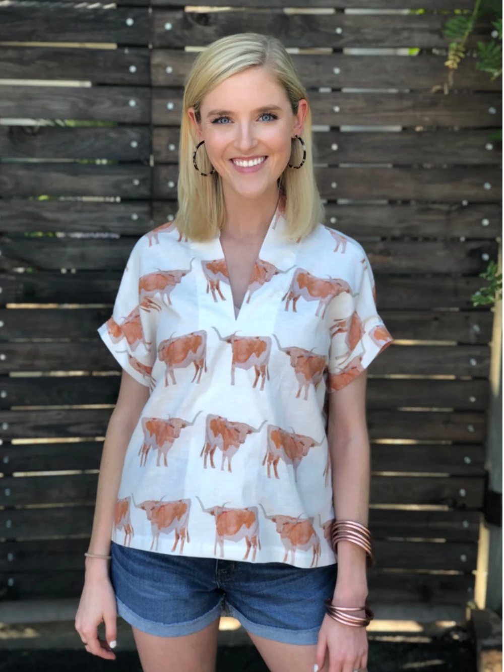 Brooke Wright Linen Top in Steer Print Size Large (S)
